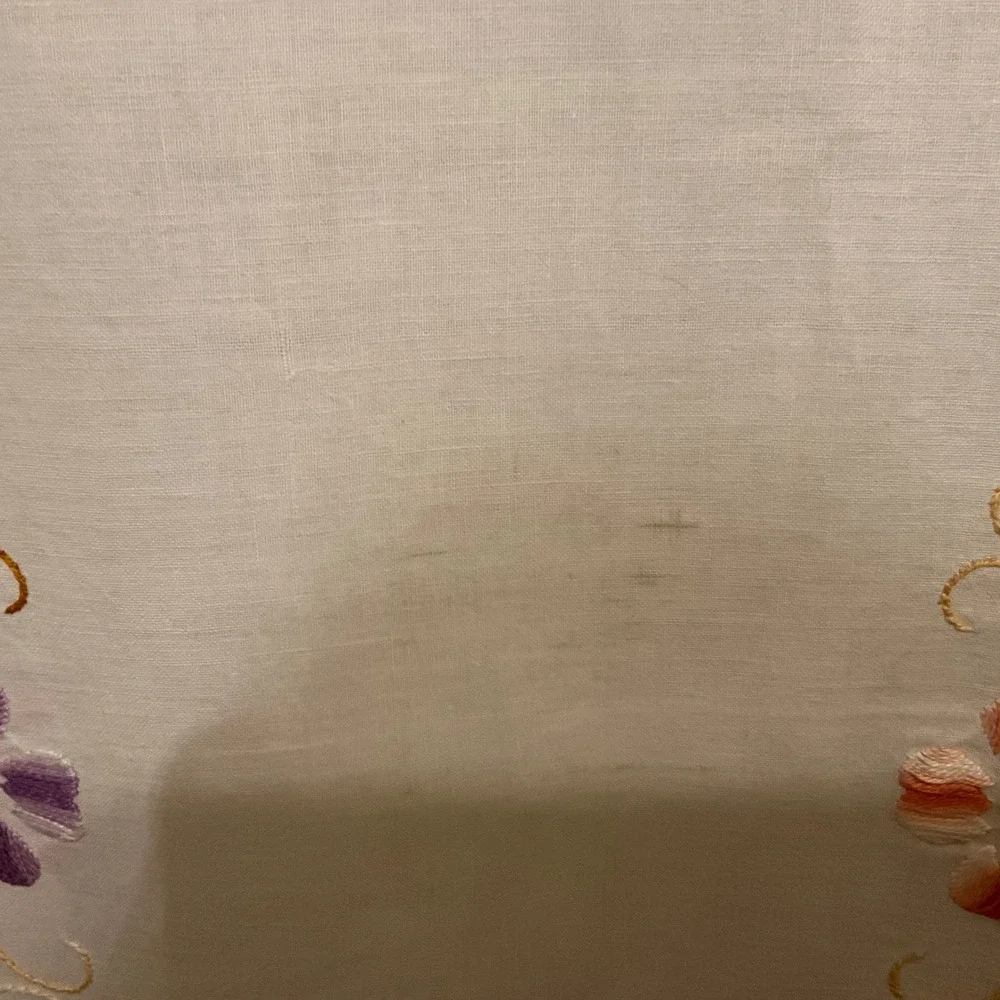 Vintage Embroidered Table‎ Runner Floral Lace Trim Cream Vintage Farmhouse Decor